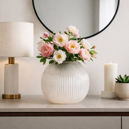 Decorative Vase - White Glass Round Ribbed, 13 in.