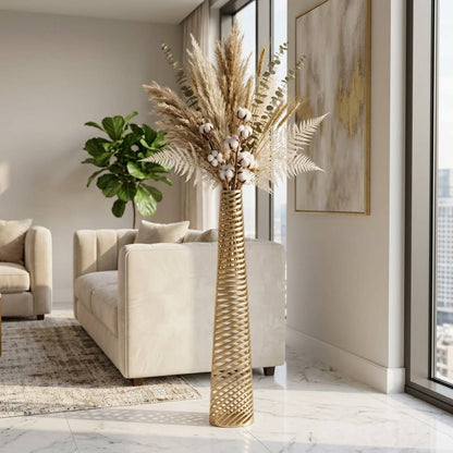 Decorative Vase - Gold Metal Large Textured Floor, 58 in.