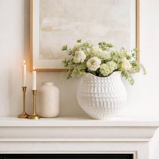 Decorative Vase - Ivory Porcelain 3D Printed Rim, 16 in.