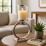 Candle Holder - Silver Metal Ring Large Hurricane, 22 in.