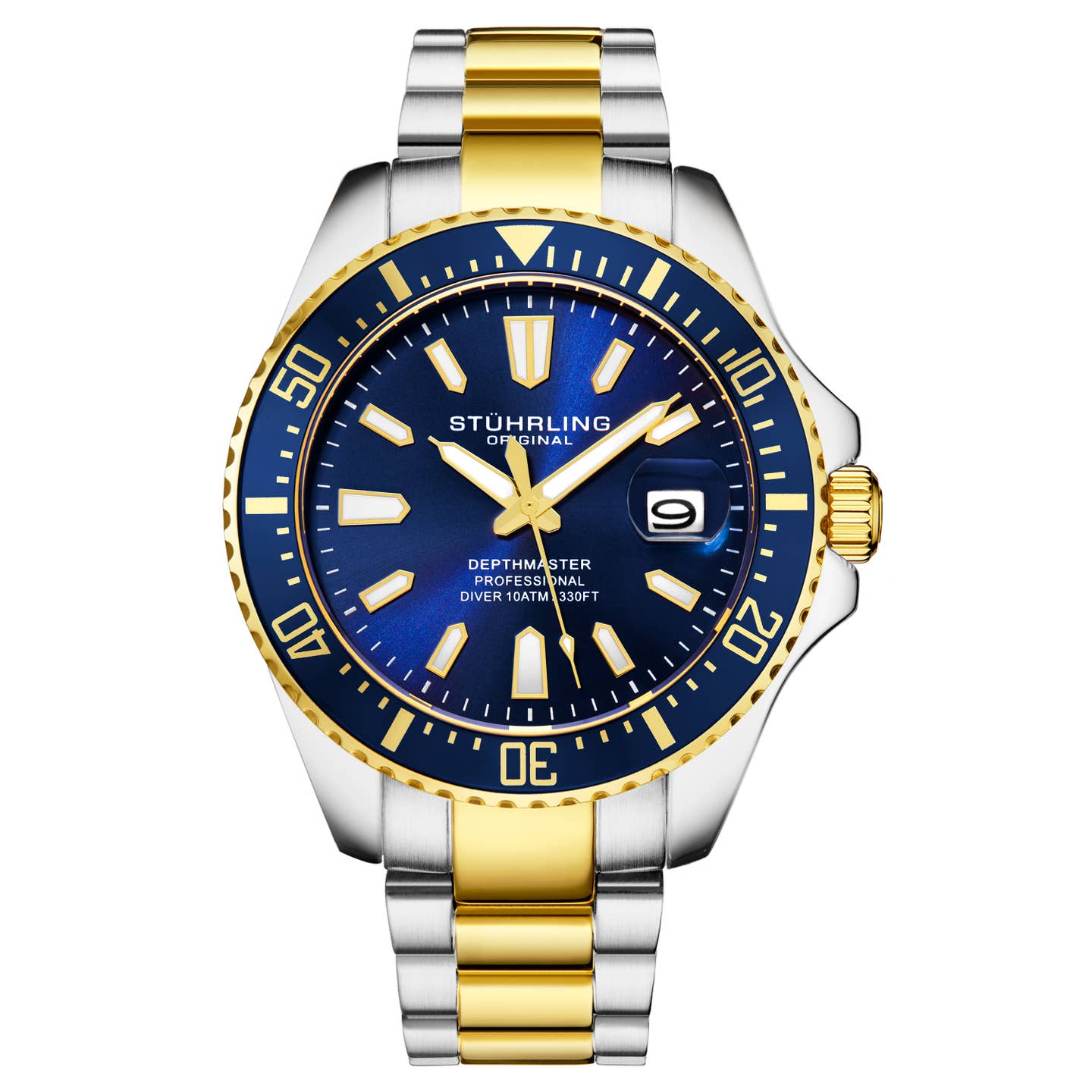 Stuhrling Original Depthmaster 3950A Men's Quartz Diver Watch, 42mm, Blue Dial, Silver-Tone Bracelet