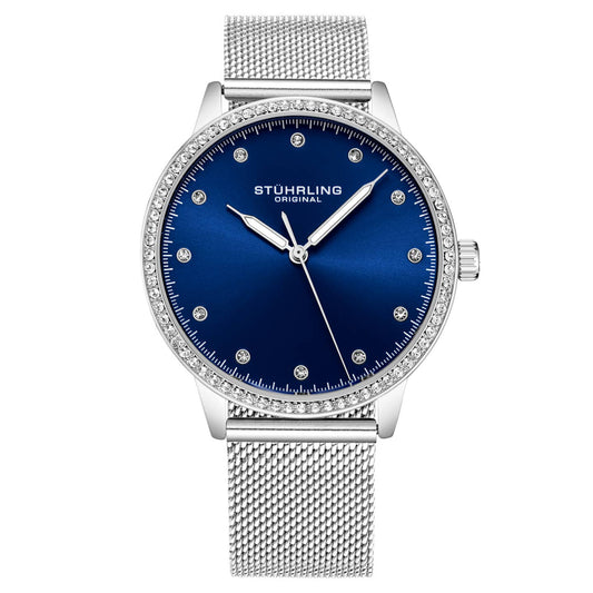 Stuhrling Original Dorset 3904 Women's Quartz Watch, 38mm, Blue Dial, Silver-Tone Mesh Bracelet