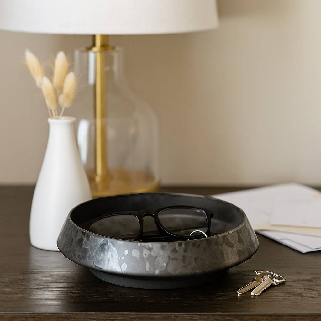 Decorative Bowl - Black Ceramic Round Textured, 15 in.