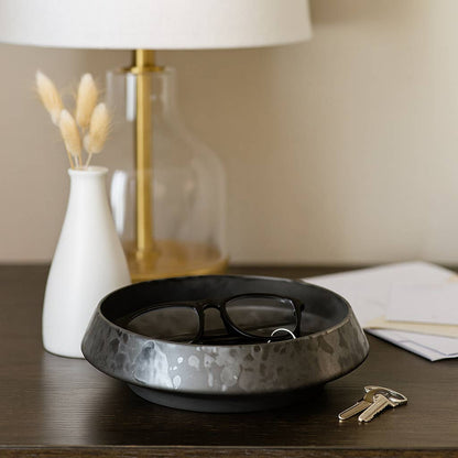 Decorative Bowl - Black Ceramic Round Textured, 15 in.
