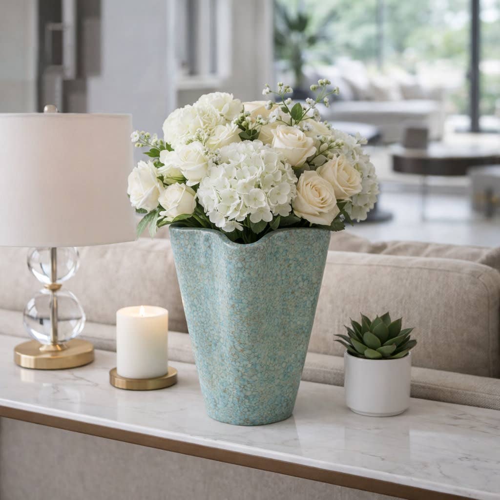 Decorative Vase - Green Ceramic Modern Textured, 13 in.