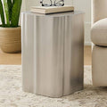 Side Table - Silver Metal Sculptural Polished Drum, 19 in.