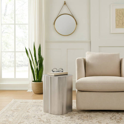 Side Table - Silver Metal Sculptural Polished Drum, 19 in.