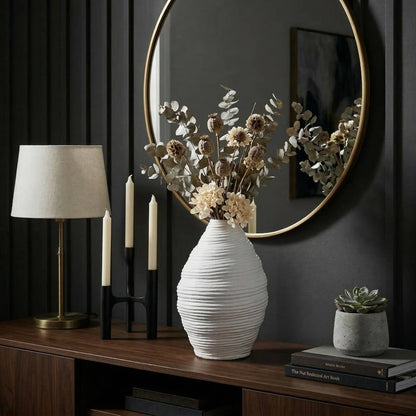 Decorative Vase - White Terracotta Layered Textured, 14 in.