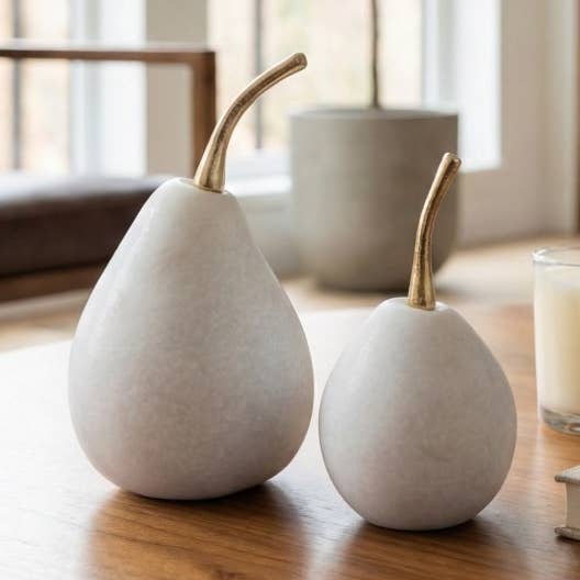 Decorative Objects Set of 2 - White Resin Pear-Shaped, 6/7in
