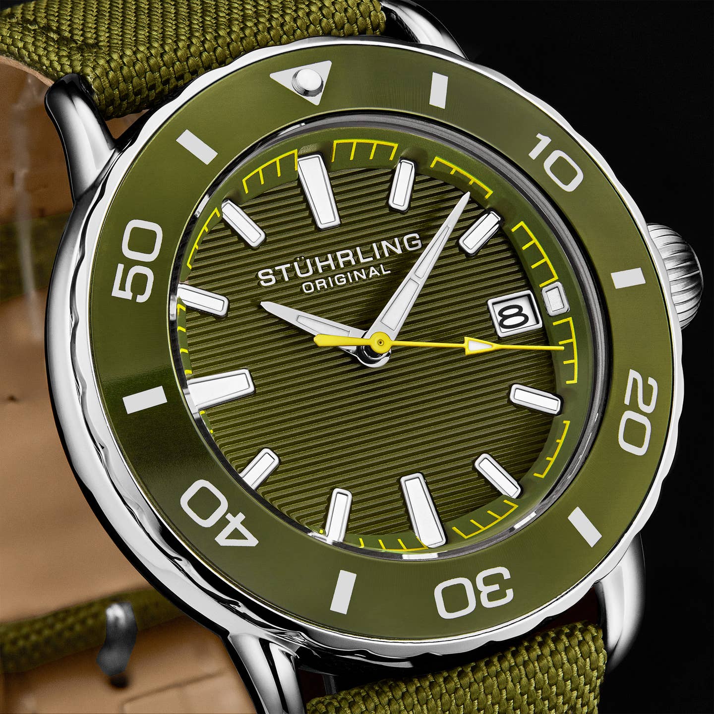 Stuhrling Original Explorer Men's Quartz Diver Watch, 40mm, Green Case
