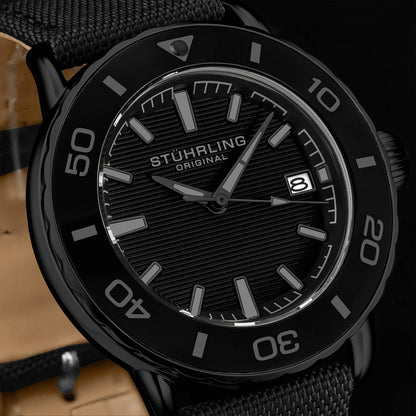 Stuhrling Original Explorer 4041 Men's Quartz Diver Watch, 40mm, Black Case
