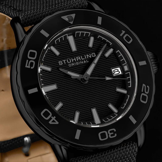 Stuhrling Original Explorer 4041 Men's Quartz Diver Watch, 40mm, Black Case
