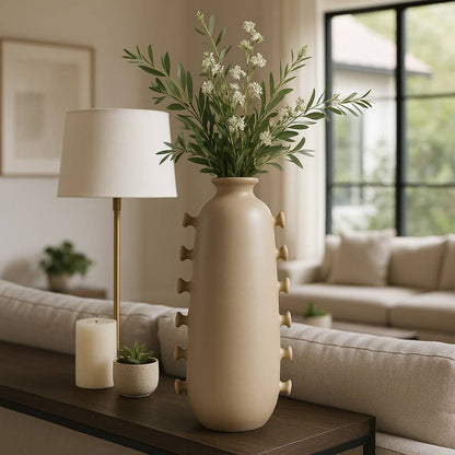 Decorative Vase - Tan Ceramic with Side Detailing, 22 in.