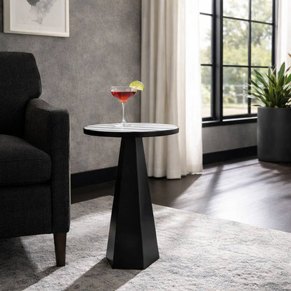 End Table - Black/White Marble Top with Tripod Frame, 23 in.