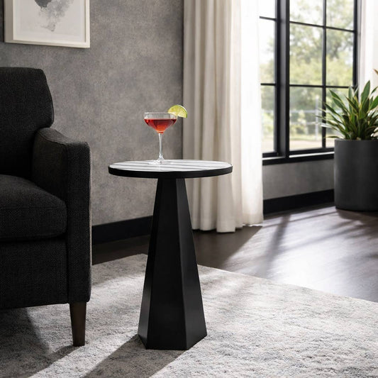 End Table - Black/White Marble Top with Tripod Frame, 23 in.
