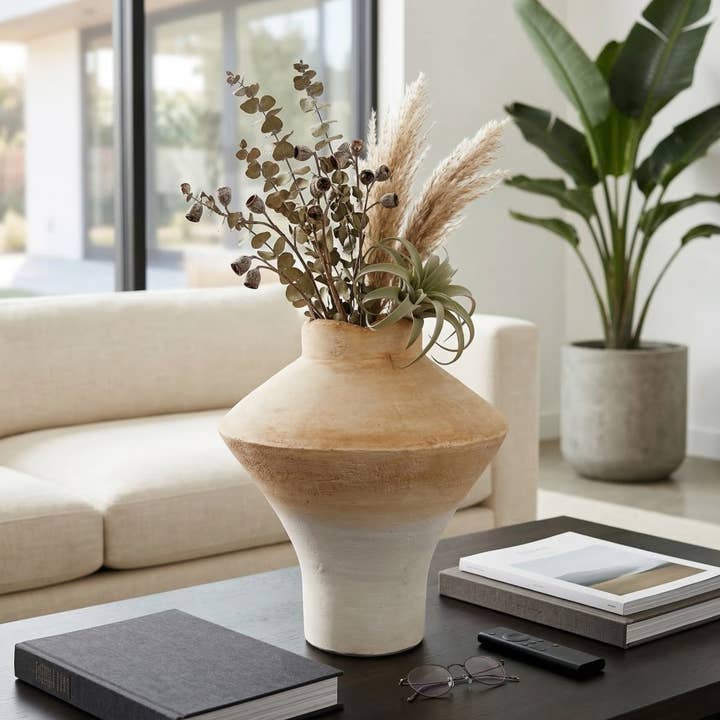 Decorative Vase - Brown Ceramic Sculptural Two-Tone, 18 in.