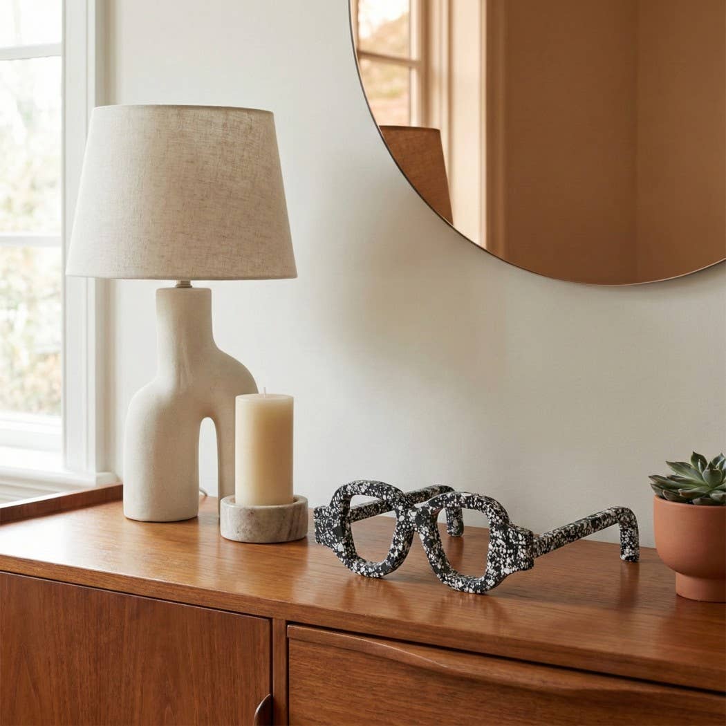 Decorative Sculpture - Black Stone Eyeglasses Shaped, 9 in.
