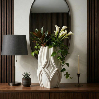Decorative Vase - Ivory Ceramic Sculpted Textured, 17 in.