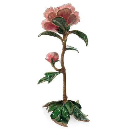 Jay Strongwater Kora Peony Floral Swarovski Crystal Enamel Gold-Finished Tabletop Object