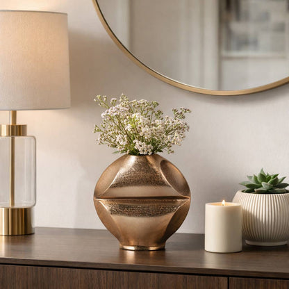 Decorative Vase - Champagne Metal Slit Design, 9 in.