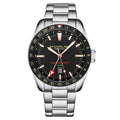 Stuhrling Original Voyager GMT 4017 Men's Quartz GMT Watch, 42mm, Black Dial, Silver-Tone Brushed And Polished Link Bracelet