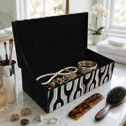 Decorative Box - Gray/Black Wood Rectangular with Lid, 16 in