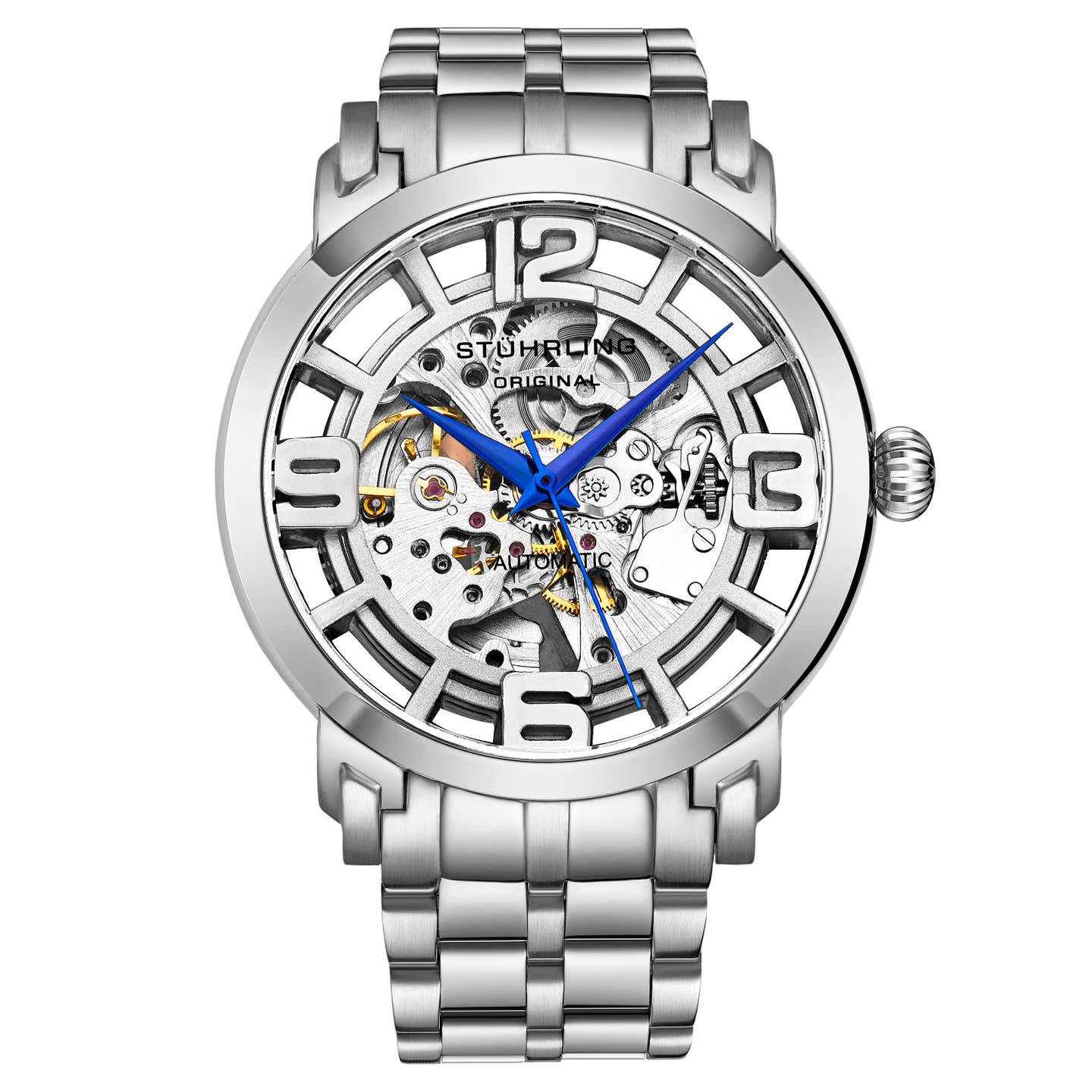Stuhrling Original Winchester 3964 Men's Automatic Skeleton Watch, 42mm, Silver Bezel, Silver Link Bracelet