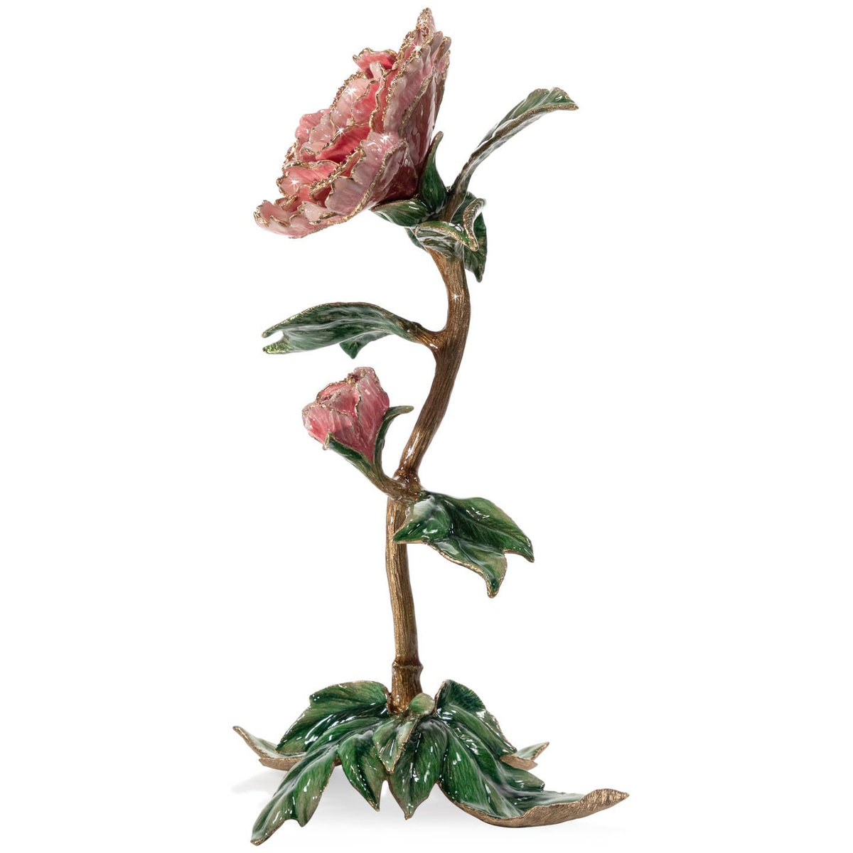 Jay Strongwater Kora Peony Floral Swarovski Crystal Enamel Gold-Finished Tabletop Object