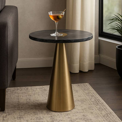 Side Table - Gray Marble Top with Cone-Shaped Base, 22 in.