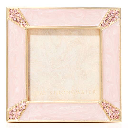 Jay Strongwater Leland Pavé Corner 2" Crystal Enamel Picture Frame, Baby Pink