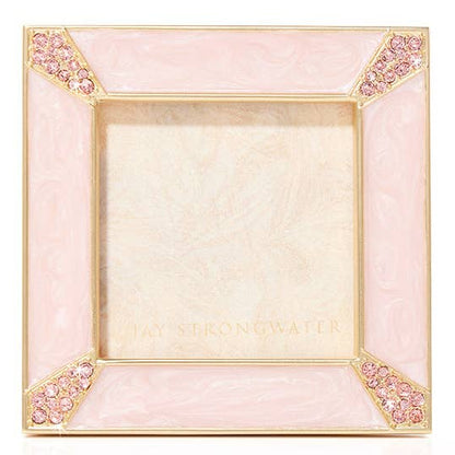 Jay Strongwater Leland Pavé Corner 2" Crystal Enamel Picture Frame, Baby Pink