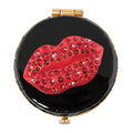 Jay Strongwater Monroe Lip Black & Red Compact Mirror, Pavé Love Swarovski Crystal Enamel Gold-Finished