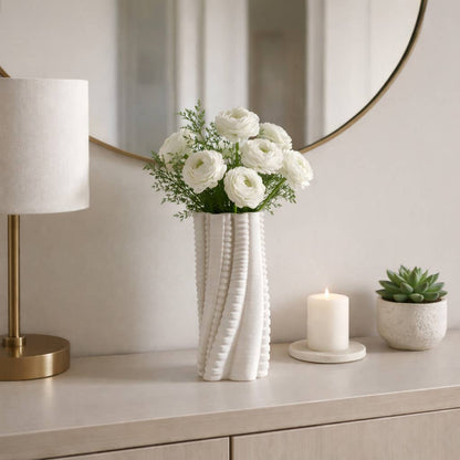 Decorative Vase - Ivory Porcelain Twisted 3D Printed, 13 in.