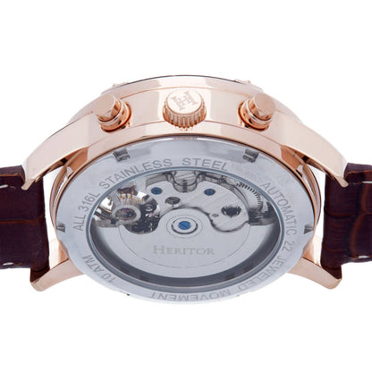 Heritor Wilhelm Men's Automatic Semi-Skeleton Leather Watch, Brown/Rose Gold