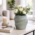 Decorative Vase - Blue Ceramic Sculptural Hollow, 11 in.
