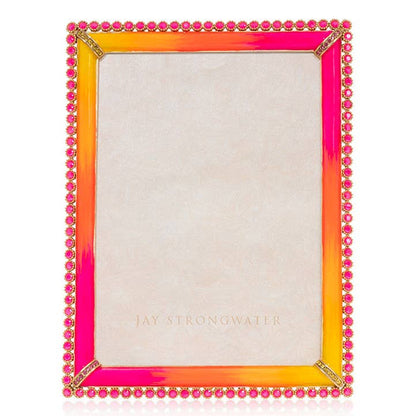 Jay Strongwater Lucas Stone Edge 5" x 7" Swarovski Crystal Enamel Picture Frame, Electric Pink