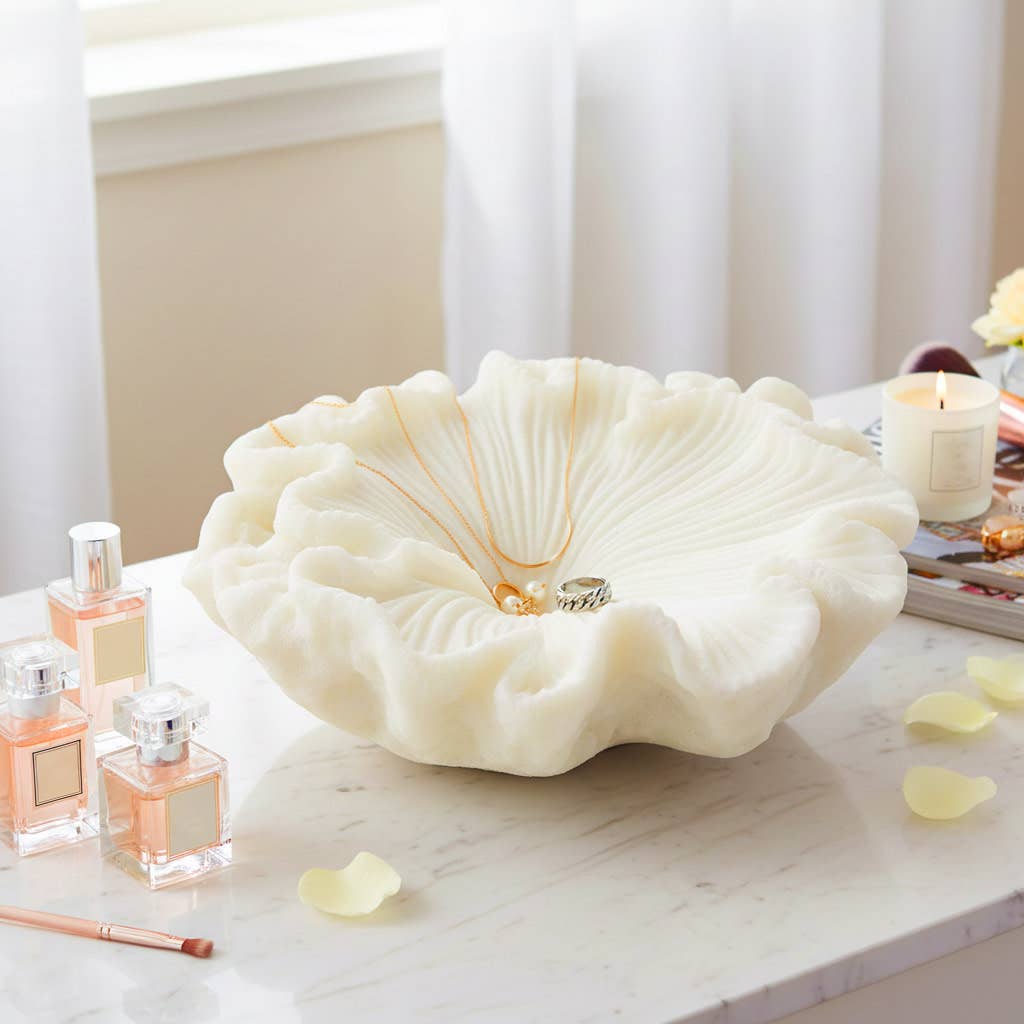 Decorative Bowl - White Resin Elegant Inspired Shell, 17 in.