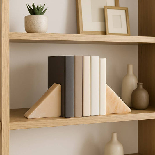 Bookends Set of 2 - Orange Marble Triangle Stylish, 6 in.