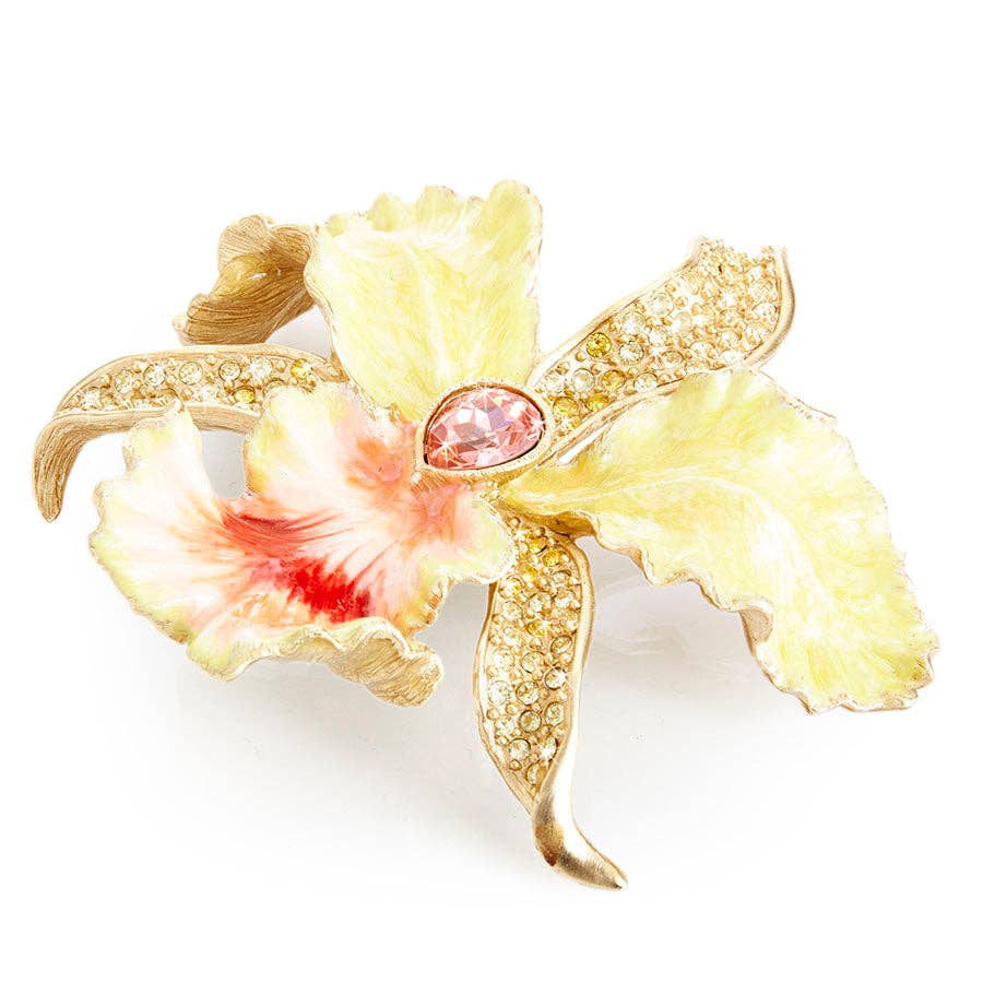 Jay Strongwater Leya Orchid Table Rose Swarovski Crystal Enamel Gold-Finished Tabletop Object