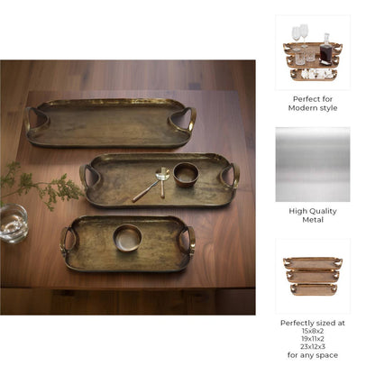 Decorative Tray Set of 3 - Bronze Aluminum Tray, 15/19/23 in