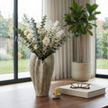 Decorative Vase - Blue/Ivory Ceramic Textured Wavy, 11 in.