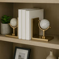 Bookends Set of 2 - Gold Marble Globe Sculpture, 11 in.