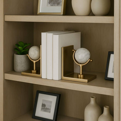 Bookends Set of 2 - Gold Marble Globe Sculpture, 11 in.