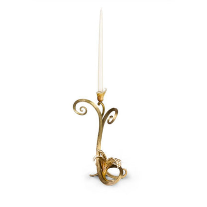 Jay Strongwater Mirabelle Orchid Golden Candlestick Holder, Leaf Swarovski Crystal Enamel Gold-Finished