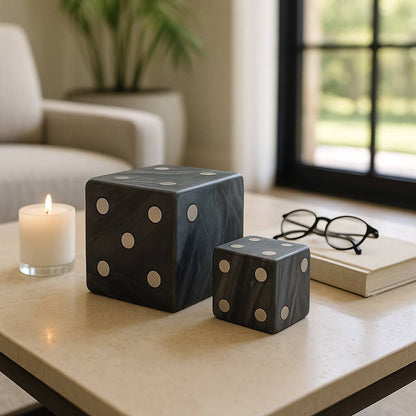 Sculpture Set of 2 - Grey Marble Metal Modern Dice, 3/4 in.