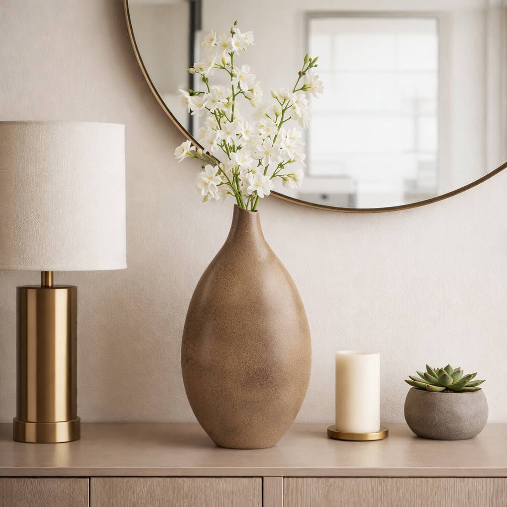 Decorative Vase - Brown Ceramic Organic Shape, 21 in.