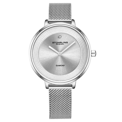 Stuhrling Original Symphony 3946 Women's Quartz Watch, 37mm, Silver-Tone Mesh Bracelet, Diamond Accents