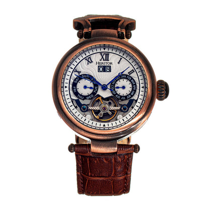 Heritor Ganzi Men's Automatic Semi-Skeleton Leather Watch, Style HERHR3308