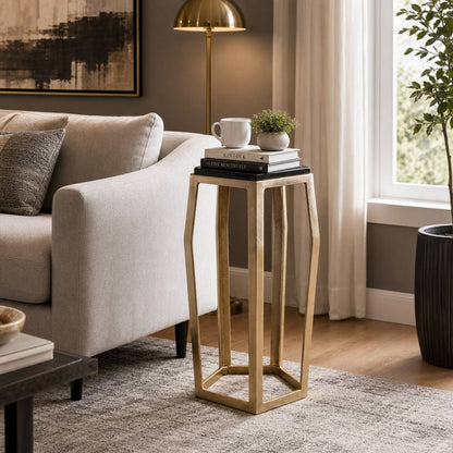Side Table - Black Glass Top with Gold Metal Base, 26 in.