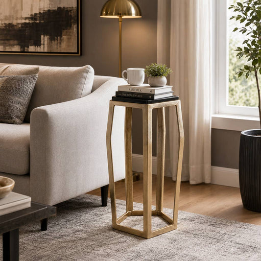 Side Table - Black Glass Top with Gold Metal Base, 26 in.
